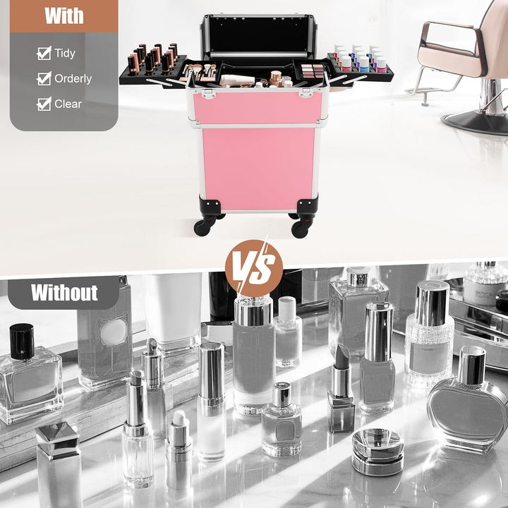 Rollender Kosmetikkoffer, Make-Up Trolley mit Viel Stauraum Professionell für Kosmetiker und Nagelst