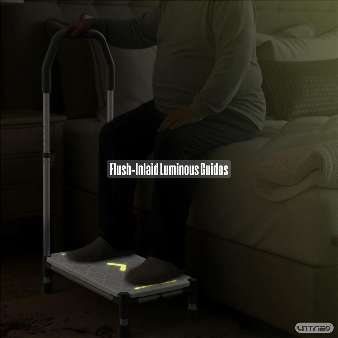 Tritthocker 55cm Trittfläche–Armlehnen höhenverstellbar,bis 225 kg,Nachtleuchtstreifen,rutschfest–Fü