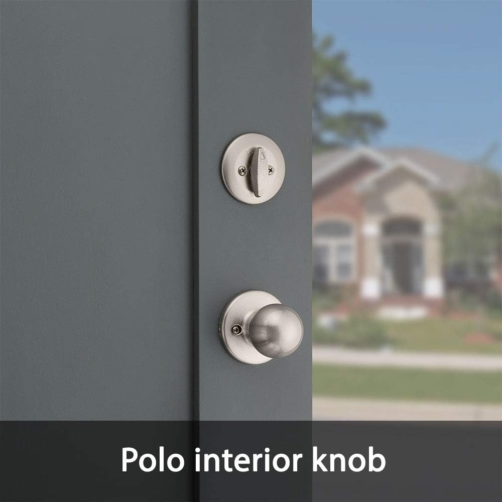 Kwikset 96870-090 Dakota Einzylinder-Griffe mit Poloknauf mit SmartKey in satiniertem Nickel (Metall