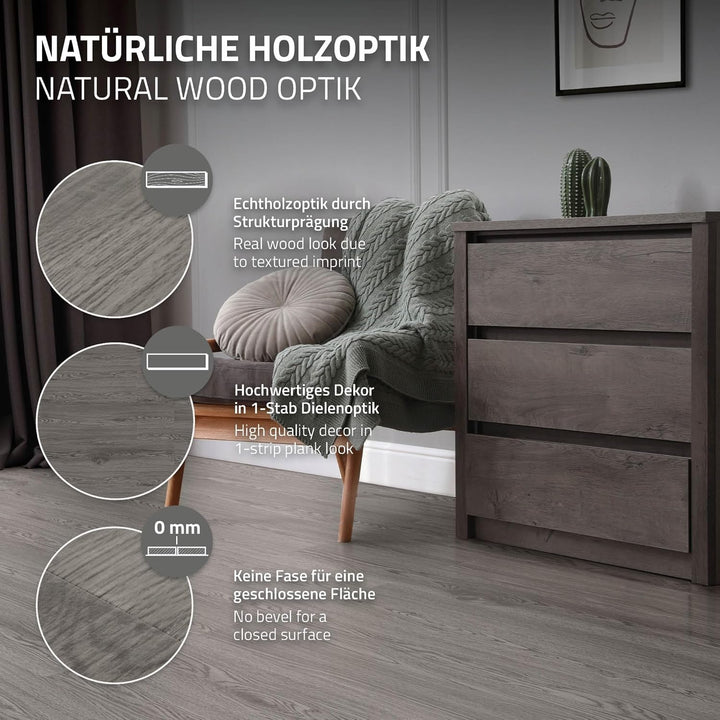 ML-Design Deluxe PVC Bodenbelag, Selbstklebende Vinyl-Dielen, Vinylboden, 91,5 cm x 15,3 cm x 2 mm,