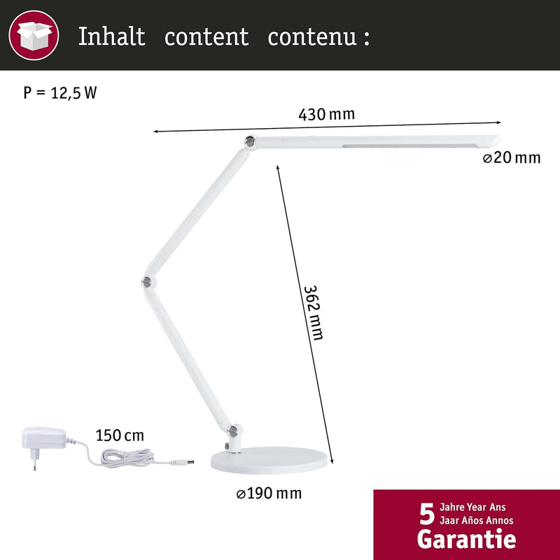 Paulmann 78911 LED Schreibtischleuchte FlexBar White Switch Tunable White incl. 1x10,6 Watt dimmbar