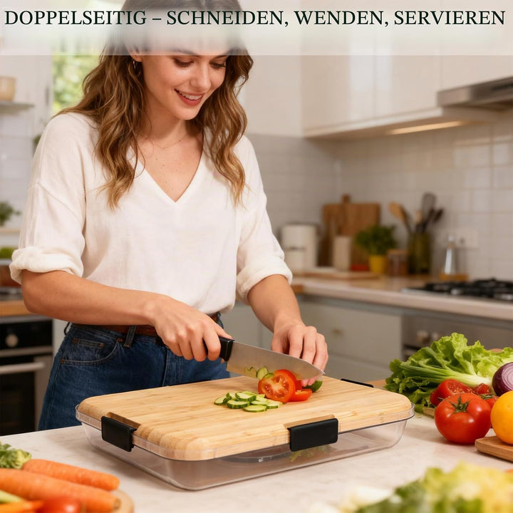 Charcuterie Board mit Deckel – Tragbares Snackbrett mit 6 Fächern &amp; Transparentem Deckel – Reversibl