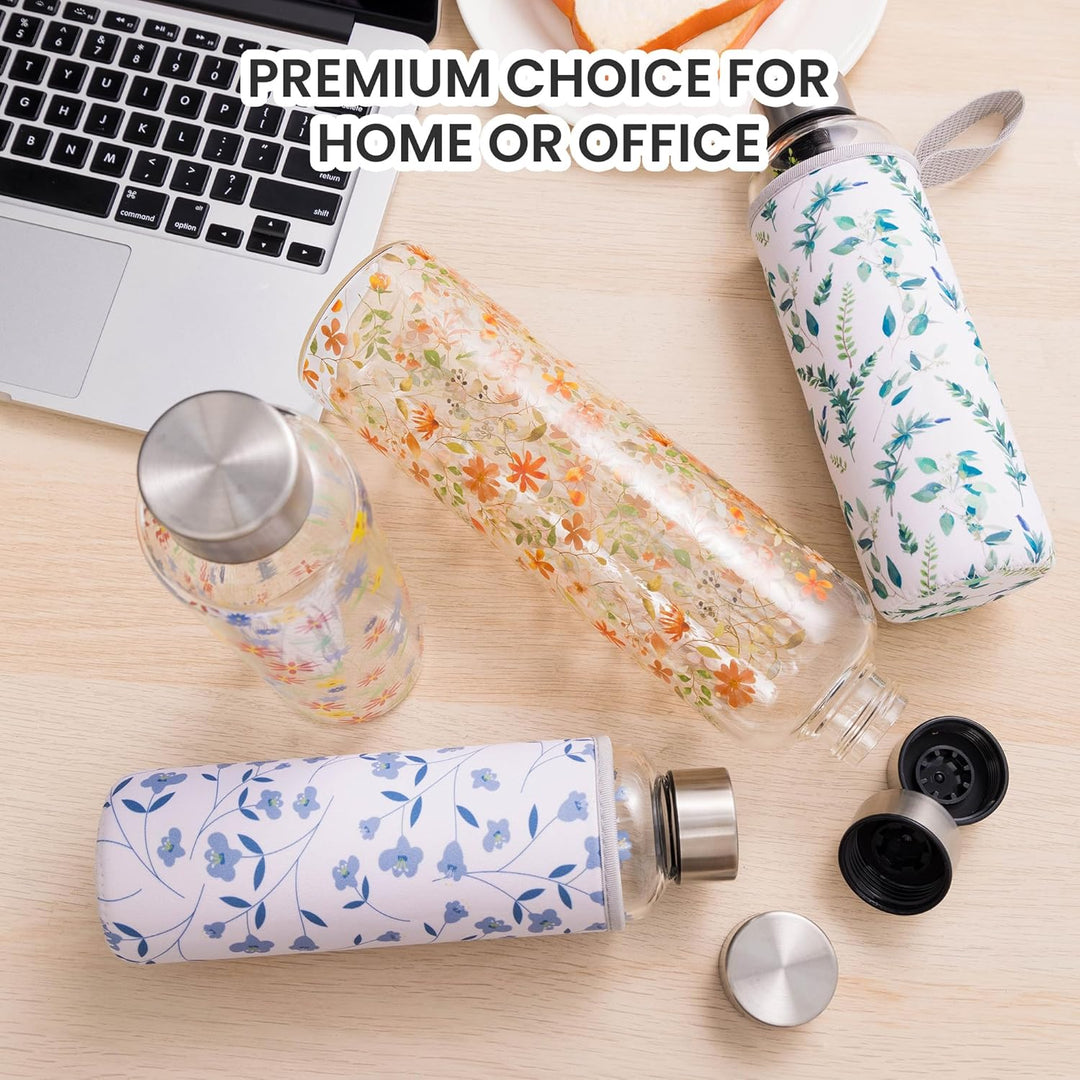 1 liter Glasflasche Trinkflasche Glas Sport Borosilikat Glass Bottle Wasser Flasche mit Neopren-Hüll