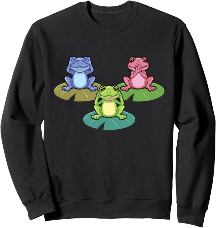 Siehe Hören Hören Sprechen Nein Böse Weise Frösche Lustiger Sweatshirt