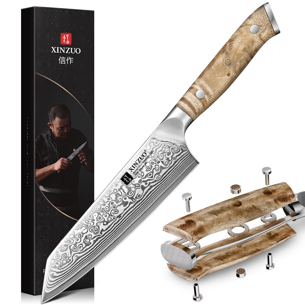 XINZUO 14,8cm Kiritsuke Kochmesser Damaststahl 10Cr15CoMoV Stahlkern Chefmesser -Profi Damaszener St