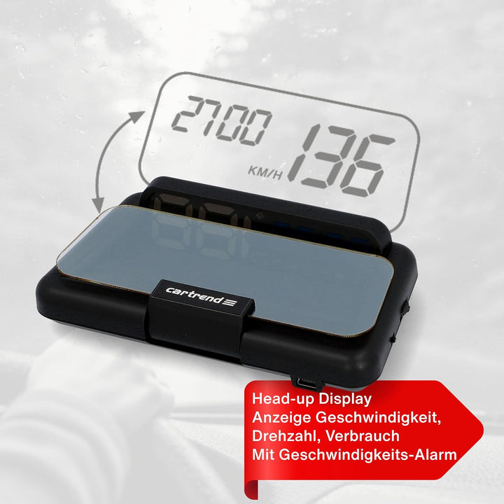 Cartrend 10632 Head Up OBD2 & HUD Display Geschwindigkeitsmesser Auto Tachometer Wassertemperaturmes