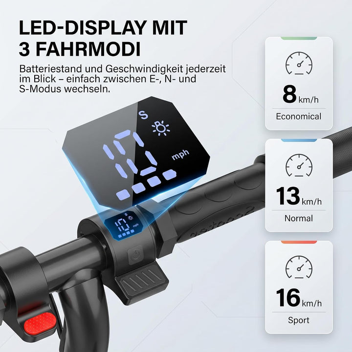 Caroma Kinder E Scooter für 6-12 Jahre, Doppeltes Bremssystem, 150W Motor bis 16 km/h, 12 km Reichwe