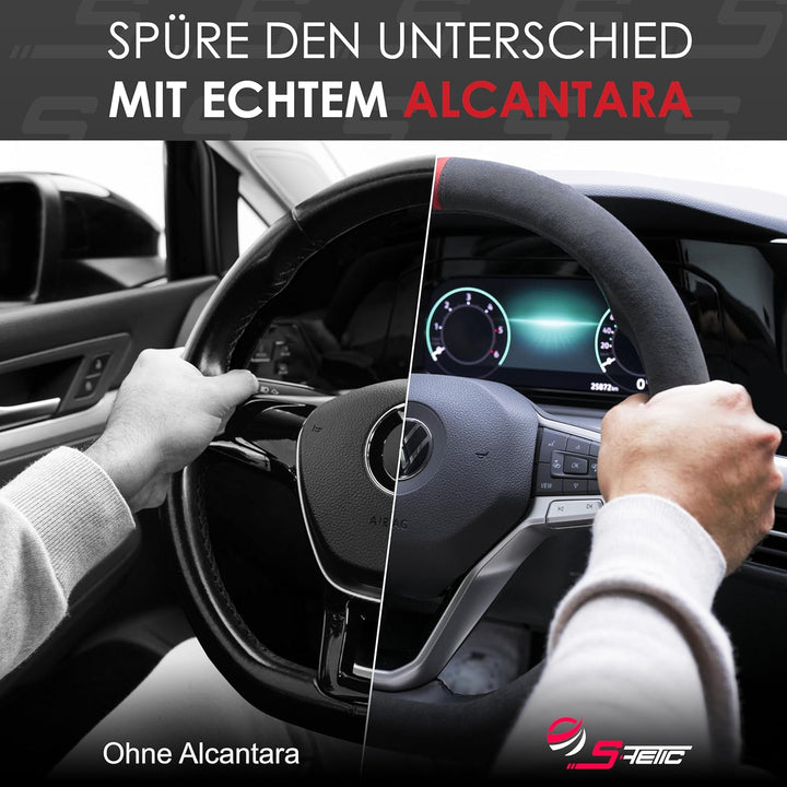 S-TETIC® Premium Lenkradbezug aus Alcantara | D-Form | Rote 12-Uhr Markierung | Universalgrösse 36-3