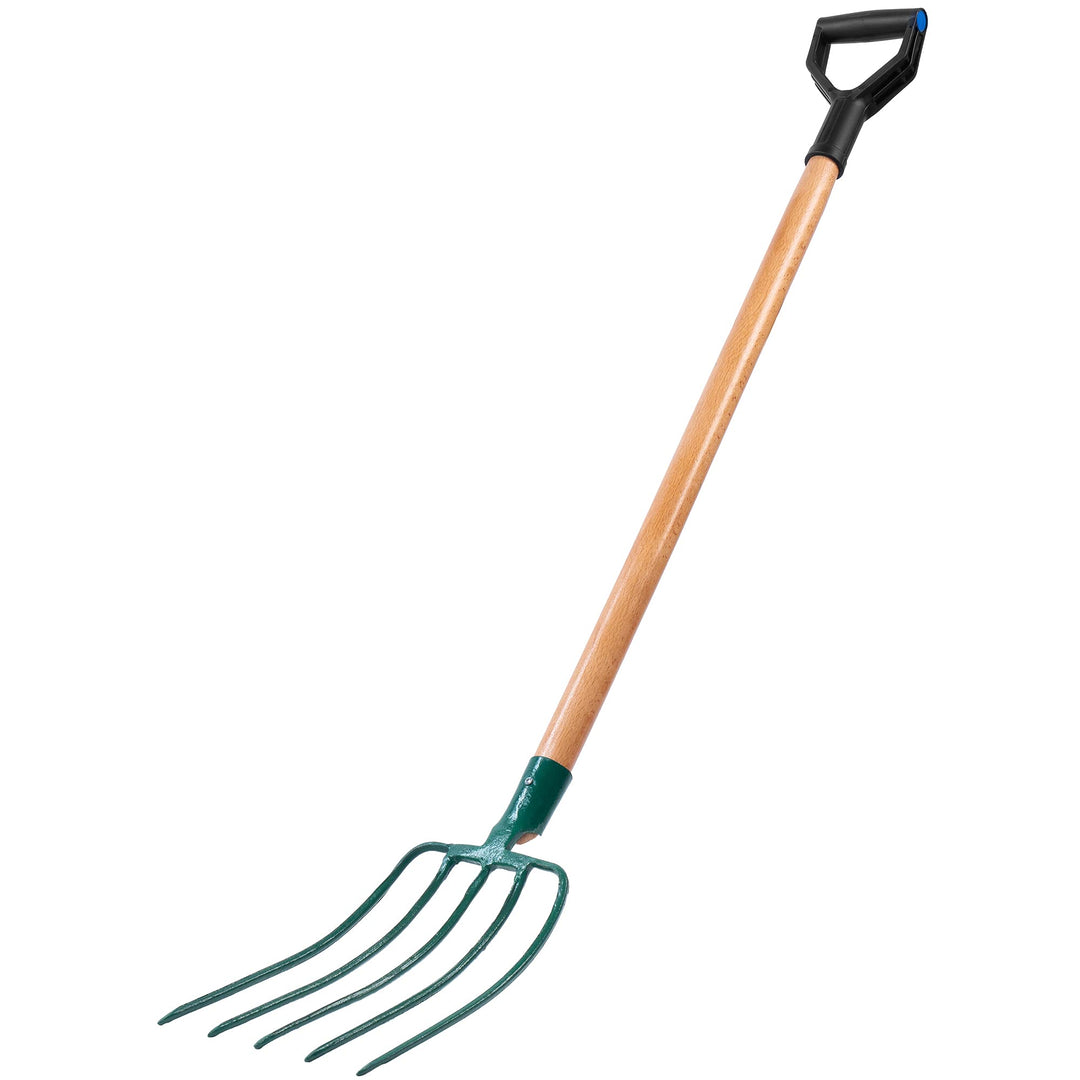 KADAX Heugabel aus Stahl, Gabel mit langem Stiel aus Holz, Forke, Gartenforke, Spatengabel, Grabegab