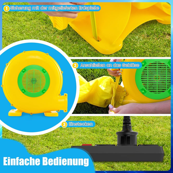 RELAX4LIFE 450W Gebläse Hüpfburg, Luftgebläse mit Praktischem Griff und 2 Erdspiessen, Leistung 1650