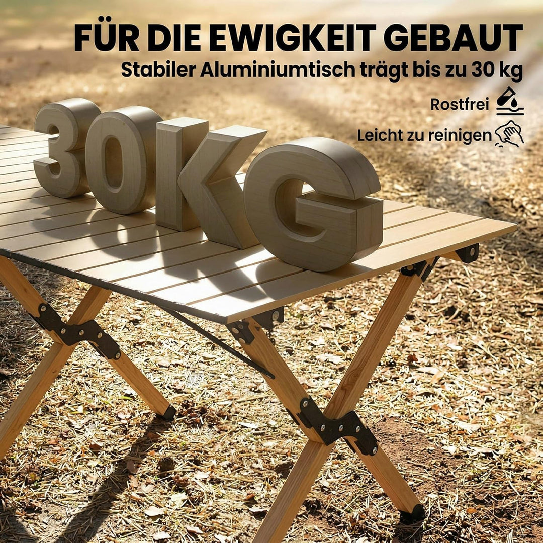 Outsunny Campingtisch 117 x 60 cm Aluminium Klapptisch mit Aufrollbare Tischplatte Holz-Optik Traget