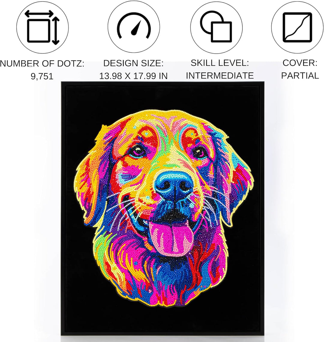 DIAMOND DOTZ 2594367 Original 5D Diamond Painting Set, Neon Golden Retriever, mit Neonfarben und Sam