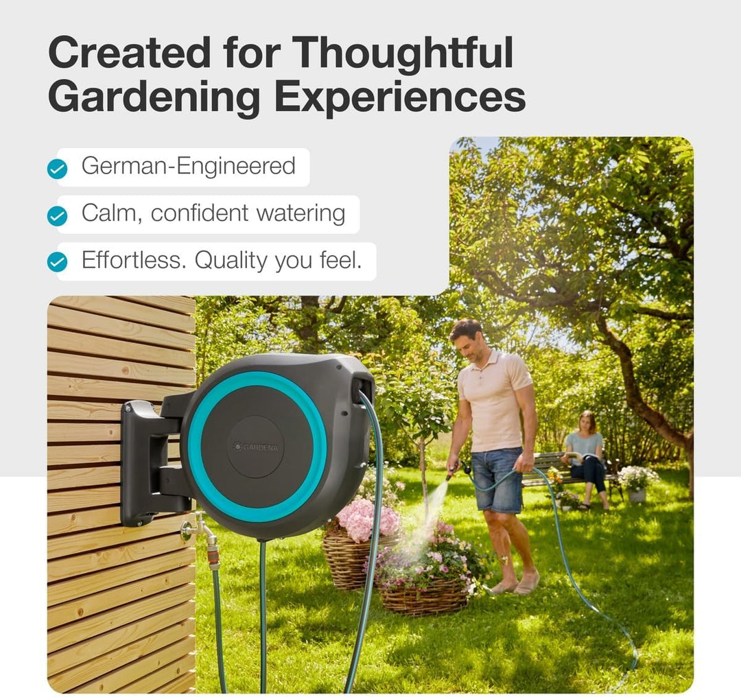 GARDENA Schlauchtrommel zur Wandmontage, einziehbar, 35 m, Schwarz und Türkis 115 ft, 115 ft