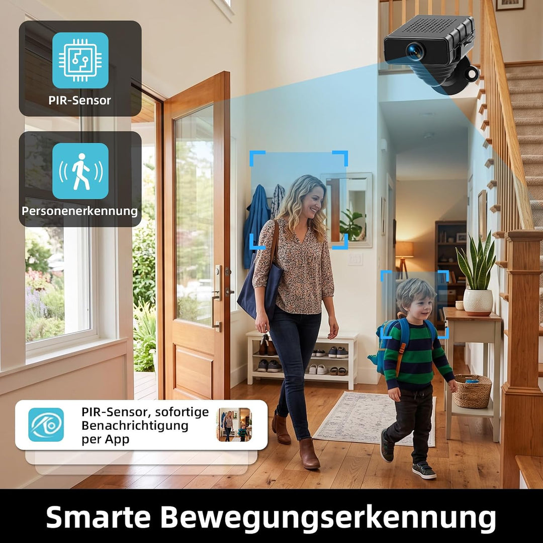 JAXION 4K Mini Überwachungskamera Innen WLAN,Kamera Live Übertragung Handy | Lange Standby Akku Kame