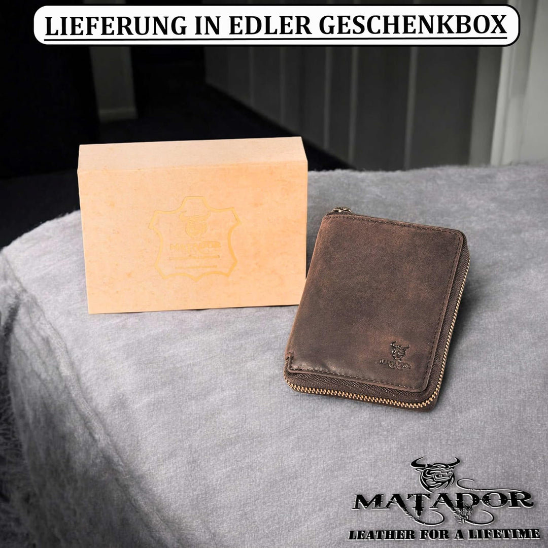 MATADOR Männer Geldbörse Leder #EDINBURGH mit edler Geschenk Box, Elegantes Leder Portemonnaie Herre