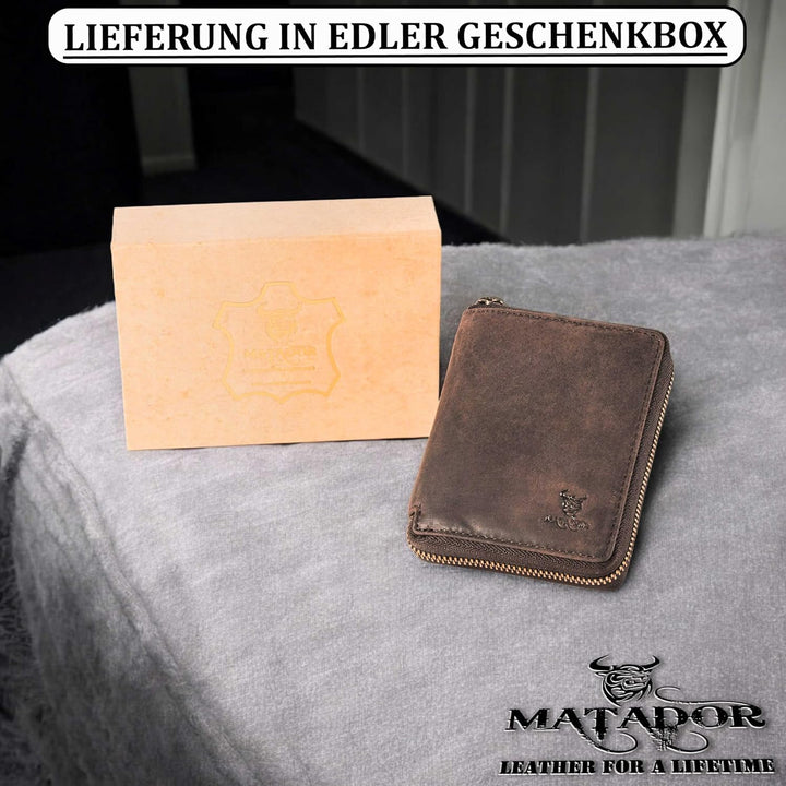 MATADOR Männer Geldbörse Leder #EDINBURGH mit edler Geschenk Box, Elegantes Leder Portemonnaie Herre
