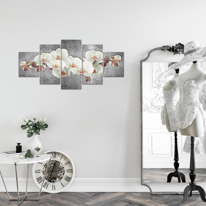 Runa Art Wandbilder Blumen Orchidee 5 Teilig Bild auf Vlies Leinwand Deko Wohnzimmer Abstrakt Grau W