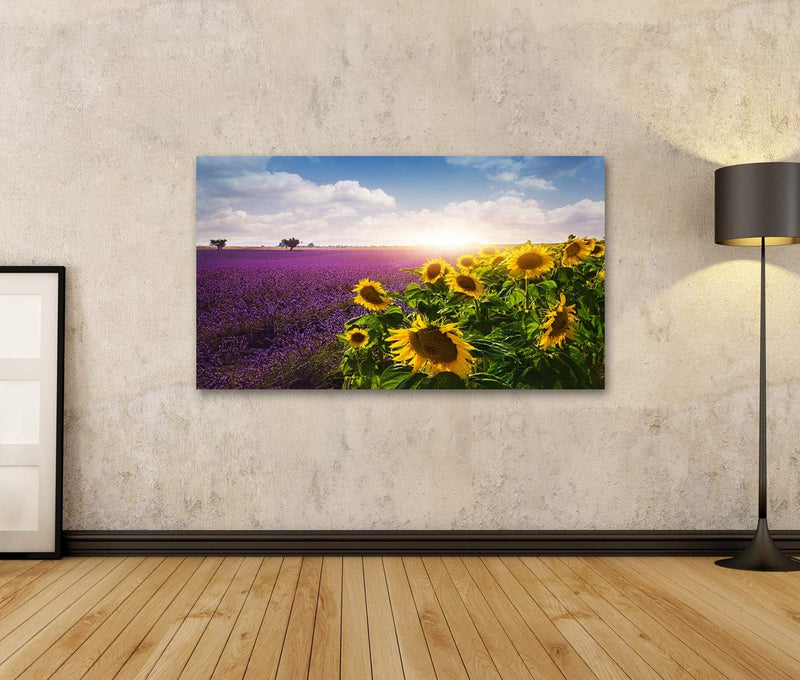 Bild auf Leinwand Lavendel Und Sonnenblumen Felder Provence Wandbild Poster Kunstdruck Bilder Format