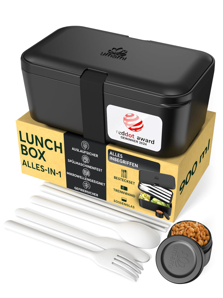 Umami Lunchbox Erwachsene, Verschachtelbar Auslaufsichere Bento Box mit 4 Bestecke & Fächern, Brotdo