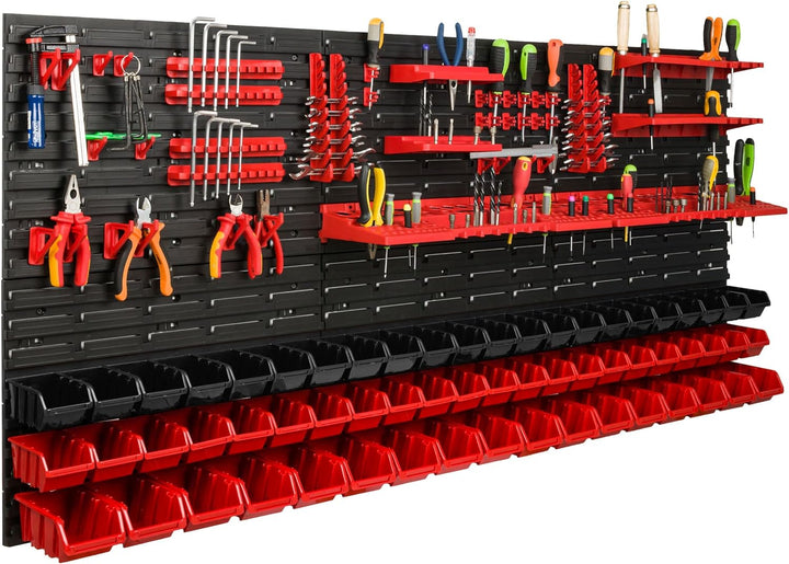 Lagersystem Werkstattregal | 172 x 78 cm | 61 stck. Box | Wandregal mit Werkzeughalterungen und Stap