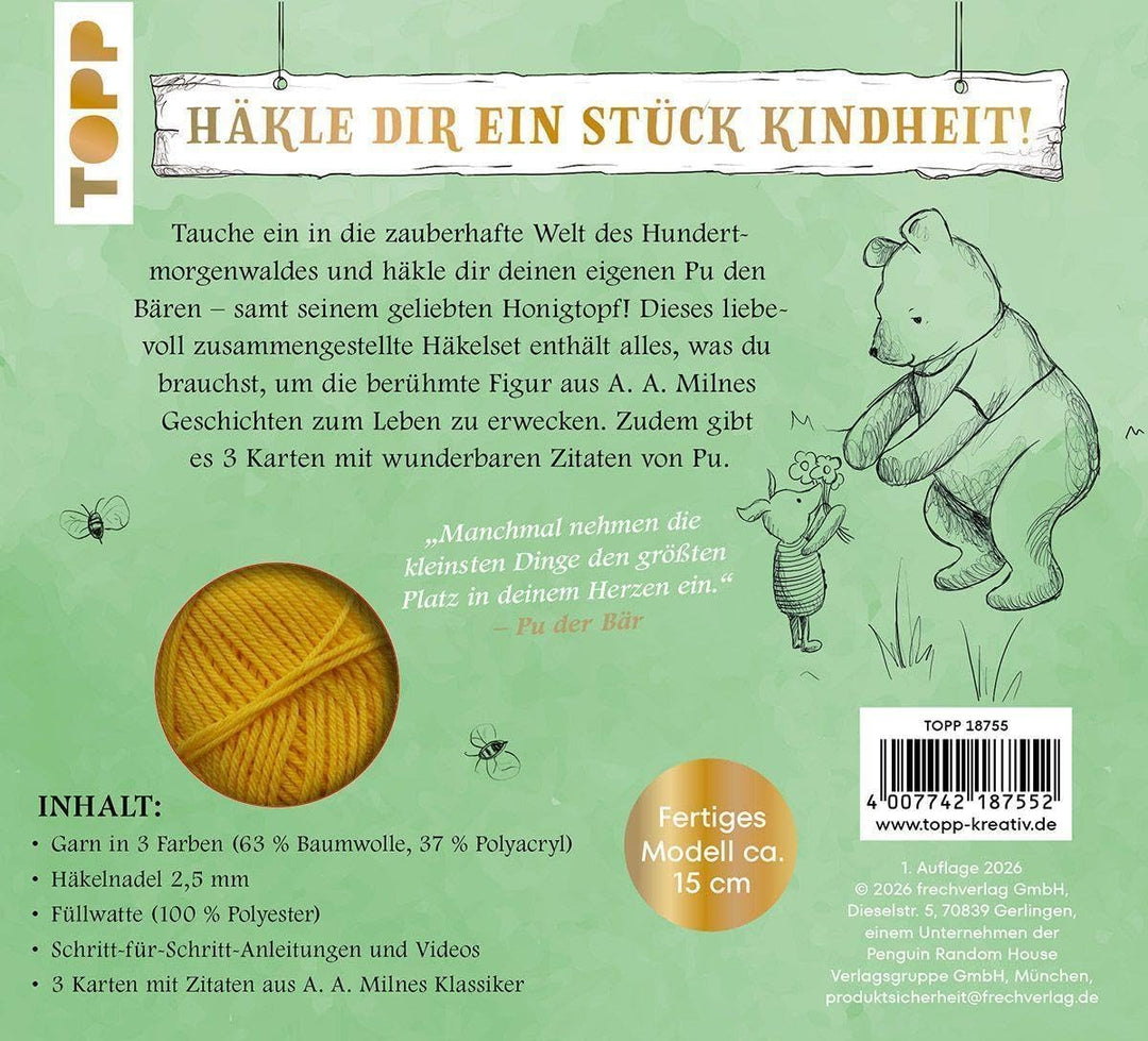 Pu der Bär Häkelset: Anleitung mit Fotos und Videos, Misch-Garn, Häkelnadel, Füllwatte, Karten mit Z