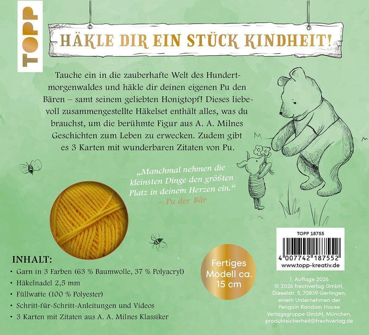 Pu der Bär Häkelset: Anleitung mit Fotos und Videos, Misch-Garn, Häkelnadel, Füllwatte, Karten mit Z