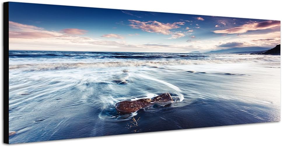 Paul Sinus Art Panoramabild auf Leinwand und Keilrahmen 150x50cm Krim Meer Wellen Sommer Sonnenunter