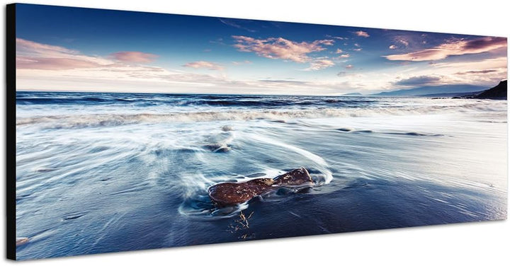Paul Sinus Art Panoramabild auf Leinwand und Keilrahmen 150x50cm Krim Meer Wellen Sommer Sonnenunter
