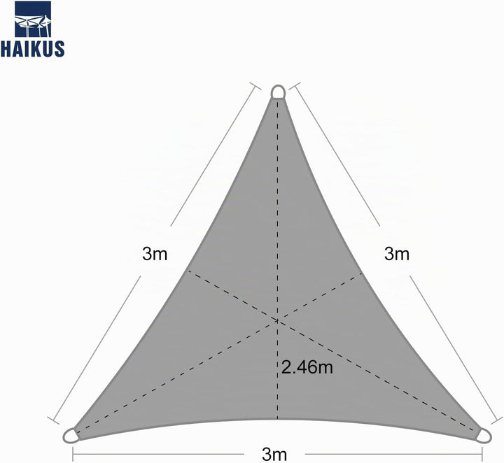 HAIKUS Sonnensegel Dreieckig 3x3x3m Premium HDPE UV Schutz Sonnenschutz Atmungsaktiv Wetterbeständig