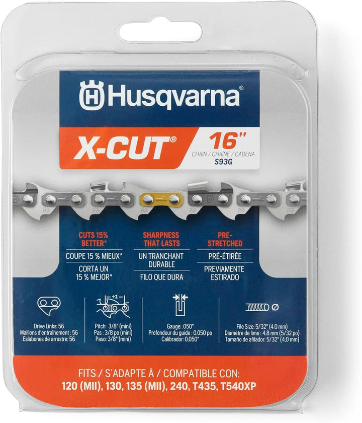 Husqvarna X-Cut S93G 40,6 cm Kettensägekette, 3/8 Zoll Mini-Teilung, 127 cm Gauge, 56 Treibglieder K