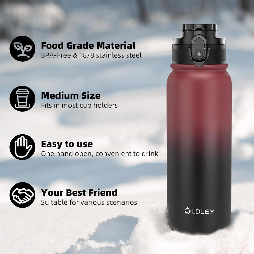 OLDLEY 600ml/20oz Edelstahl-Wasserflasche, Doppelwandige Vakuumflasche, Hält Getränke Heiss und Kalt