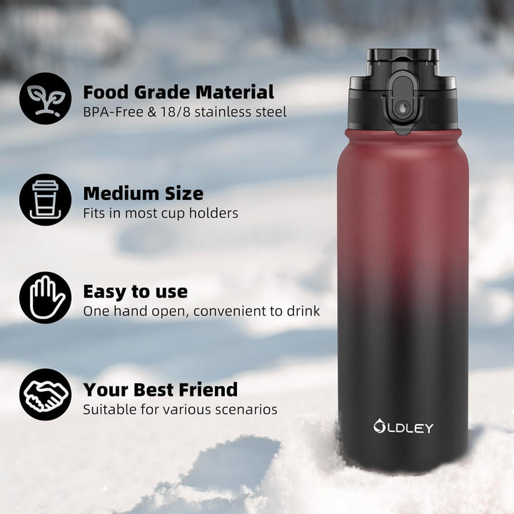 OLDLEY 600ml/20oz Edelstahl-Wasserflasche, Doppelwandige Vakuumflasche, Hält Getränke Heiss und Kalt