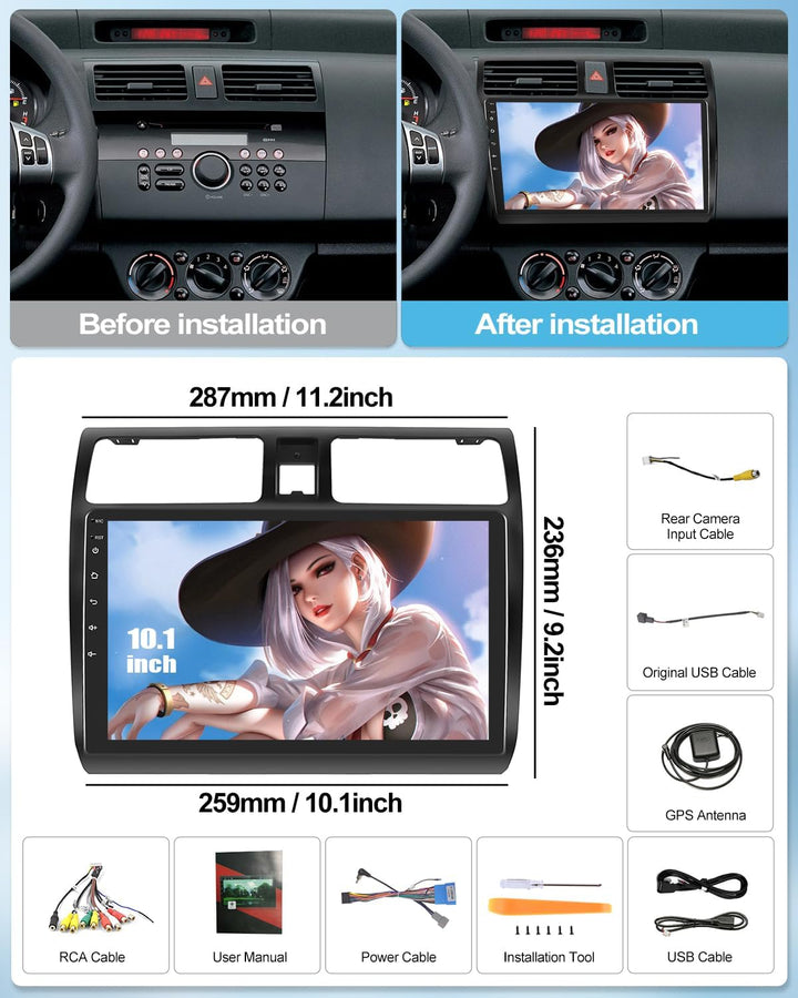 CAMECHO Android Autoradio mit Navi für Suzuki Swift(2003-2010),Doppel Din Radio mit 10,1 Zoll Bildsc