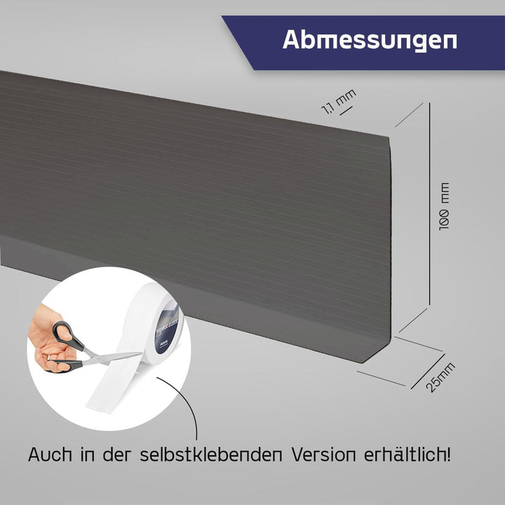 HOLZBRINK Weichsockelleiste PVC 100x25mm, 5 m | Wandleiste ohne Klebestreifen für Küche, Garage, Flu