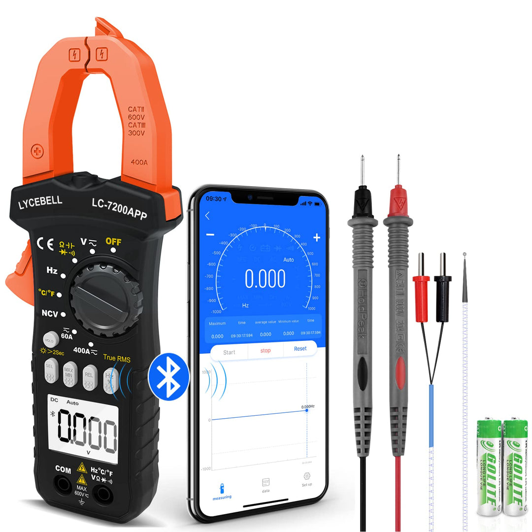LYCEBELL Bluetooth Stromzange Multimeter, LC-7200APP TRMS 6000 Zähl Zangenmultimeter NCV-Test, Messe