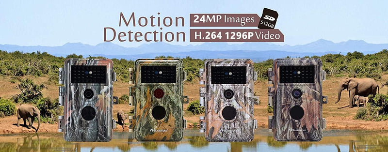BlazeVideo 24MP Wildkamera Nachtsichtkamera Wildtier Kamera mit 1296P H.264 MPV Video, Bewegungmelde