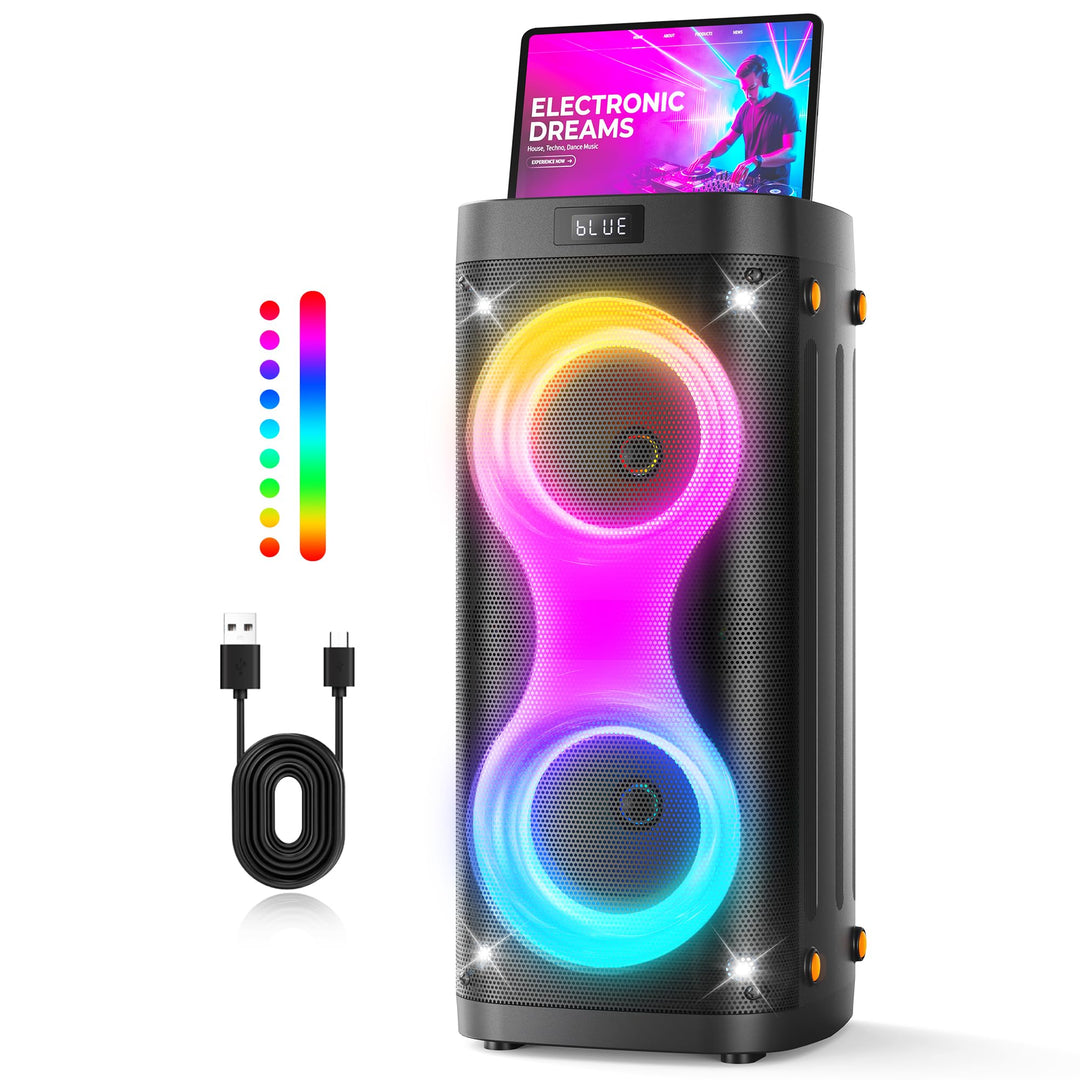 Ankuka Bluetooth Lautsprecher grosse, Partybox mit BT 5.3, 6 Lichtmodi, Mikrofonanschluss, TWS, AUX-