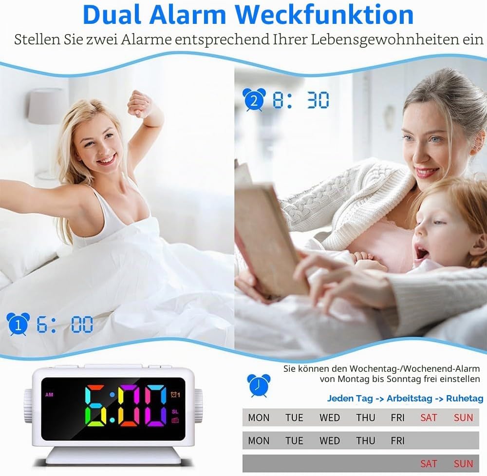 DollaTek Multifunktionaler FM Radio Wecker RGB Spiegel LED Digitalanzeige Desktop Ladeuhr mit Dual U
