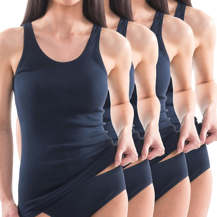 HERMKO 1310 4er Pack Damen Tank Top aus Bio-Baumwolle S Marine, S Marine