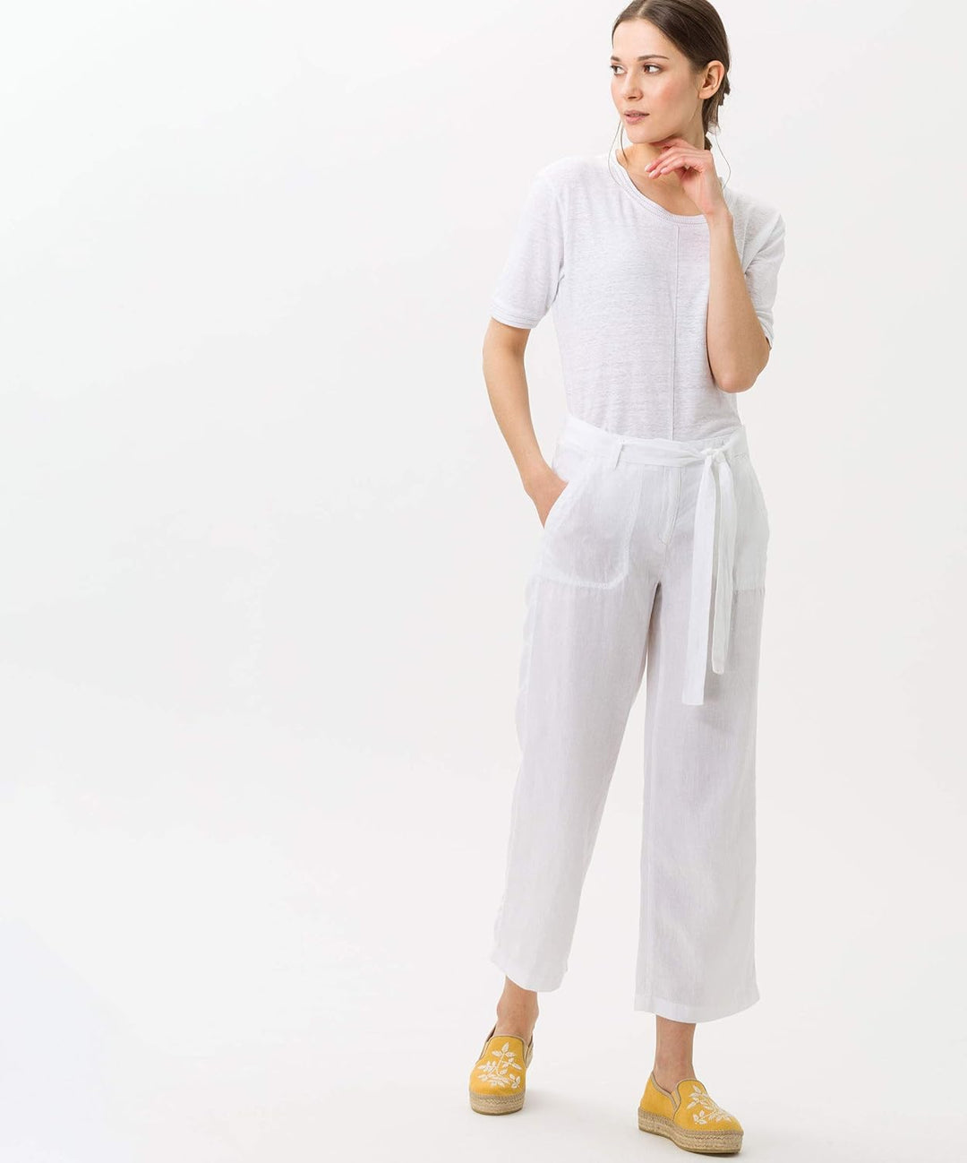 BRAX Damen Style Maine S Verkürzte Leinenhose Hose 27W / 30L Weiss 2, 27W / 30L Weiss 2