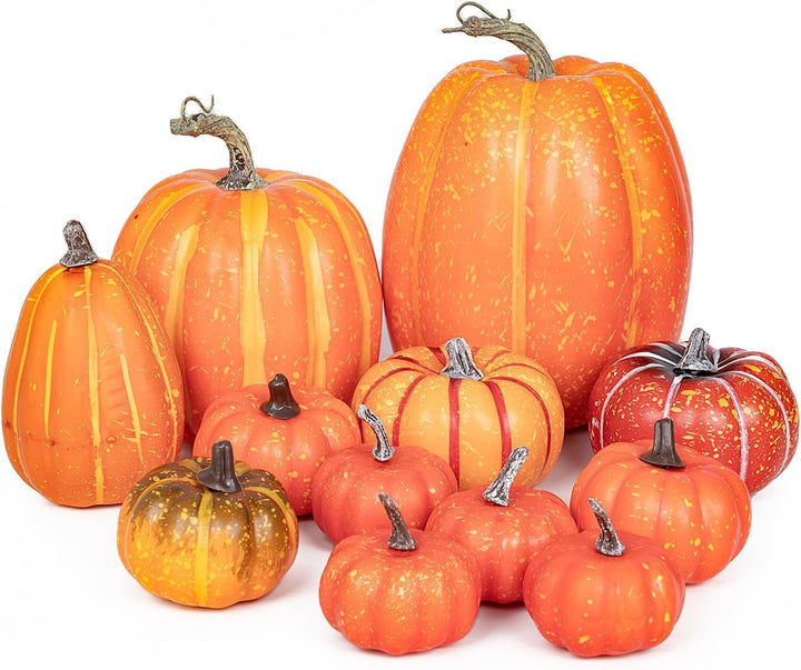 Cymax 12 Stück Grössen Künstliche Kürbisdekoration,Sortierte Grösse Herbsternte Kürbisse,Halloween H