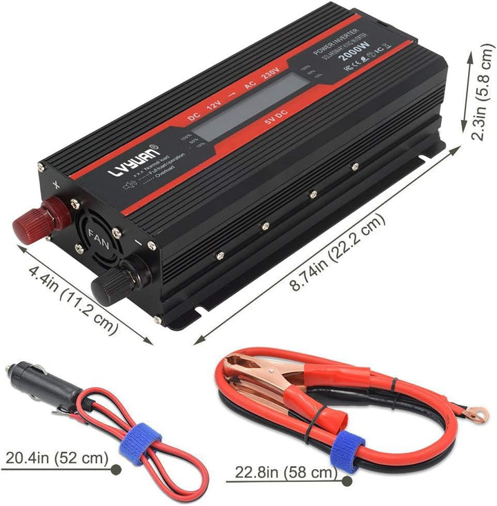 LVYUAN Spannungswandler 12V 230V 1000W / 2000W Wechselrichter LCD mit 2