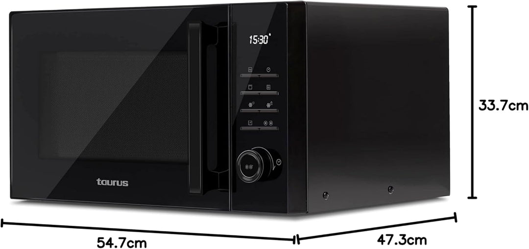 Taurus Laurent 25 Schwarz Digitale Mikrowelle, 25 L, 900 W, Grill 1000 W, 10 Stufen, Auftaufunktion,