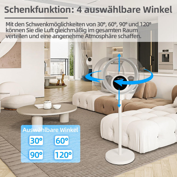 Be Cool Design-Standventilator mit WiFi – unsichtbarer Flügel, LED-Beleuchtung, Touch-Bedienfeld + L