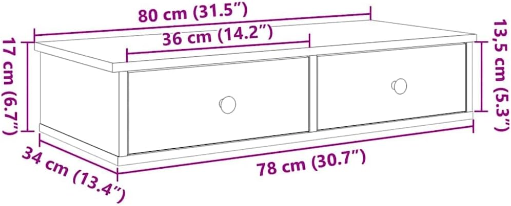 vidaXL Wandregal mit Schubladen, Eiche, handgefertigt, Holz, Wandregal mit Schrank, Aufbewahrungssch