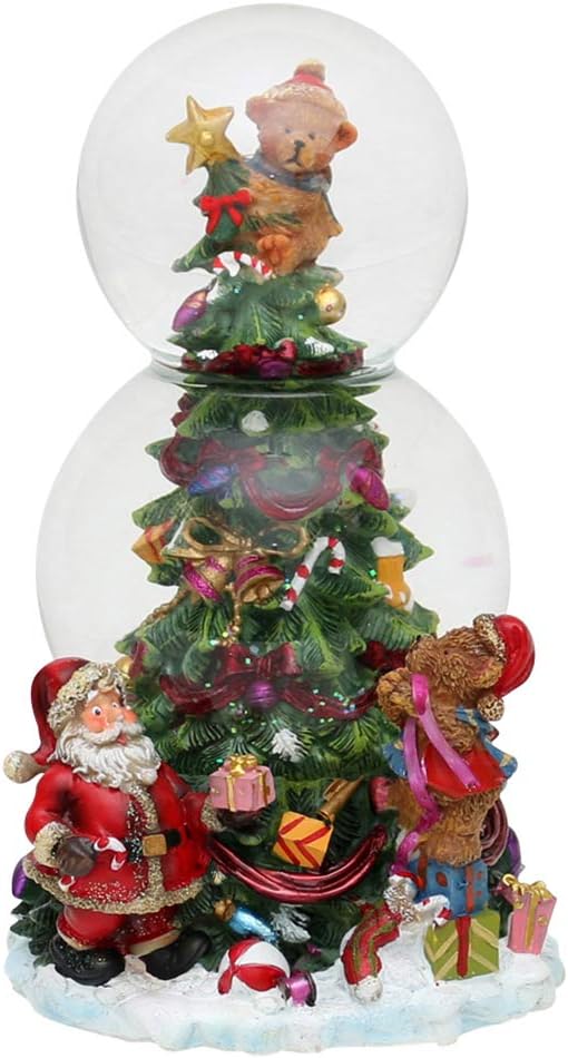 Dekohelden24 XXL Doppel-Schneekugel, Tannenbaum mit Spieluhr, Masse H/B/Ø Kugel: ca. 21 x 12 cm/Ø 6