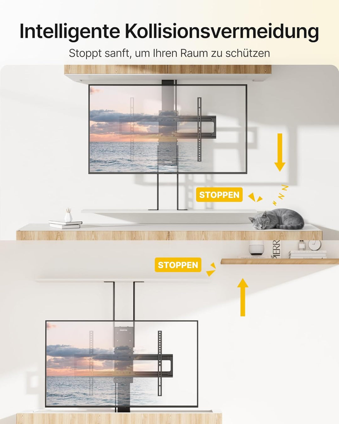monTEK Elektrisch TV Lift zum Einbau für 37-65 Zoll bis 60kg, VESA 600x400 | mit Funkfernbedienung,
