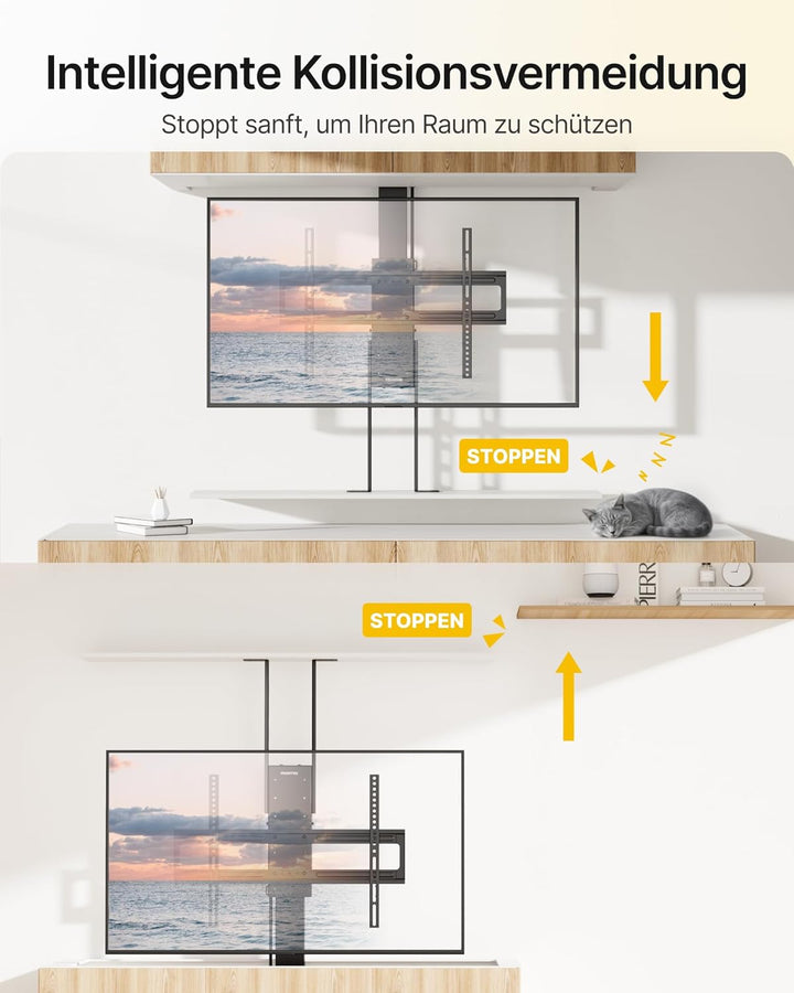 monTEK Elektrisch TV Lift zum Einbau für 37-65 Zoll bis 60kg, VESA 600x400 | mit Funkfernbedienung,