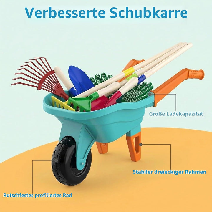 LATERN Kinder Gartenwerkzeugset, 70CM Schubkarre mit 70CM Metall Schaufel Rechen Hacke Laubrechen 20