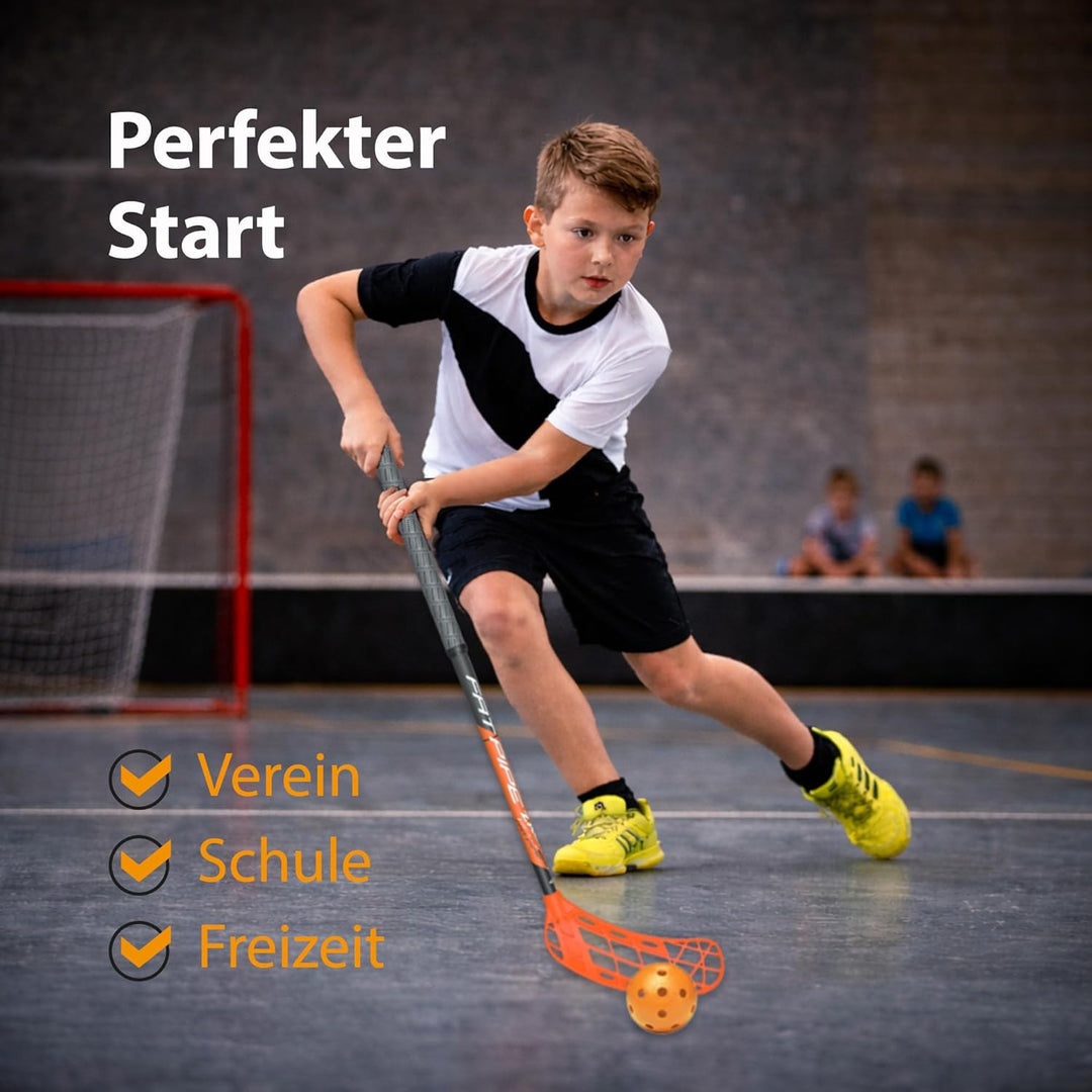 FAT PIPE Floorball Schläger Unihockey Stock 'Zack 33 Bone ORANGE' - IFF Zertifiziert Linke Hand oben